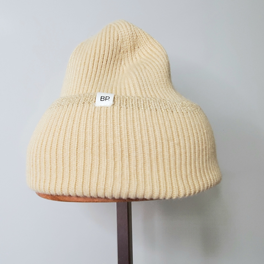 NEW BP Nordstrom Tan Beige Gold Ribbed Cuffed Beanie Hat Cap Winter Snow